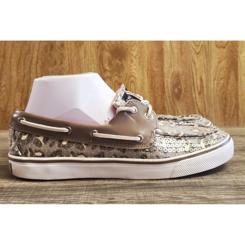 Sperry Bahama Greige Sequence Boat Shoes Women's Size 8 Animal Print